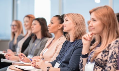 close-up.Education Conference and Presentation Audience at the conference hall