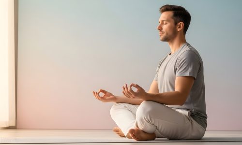 Mindful practice for improved mental health a man in a meditative pose seeking tranquility, inner balance, and holistic wellness for a serene lifestyle